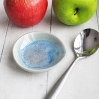 Image 1 of Small Spoon Rest in Sea Glass Blue Glaze, Teaspoon Dish for Coffee Station, Made in USA