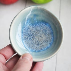 Image of Small Spoon Rest in Sea Glass Blue Glaze, Teaspoon Dish for Coffee Station, Made in USA