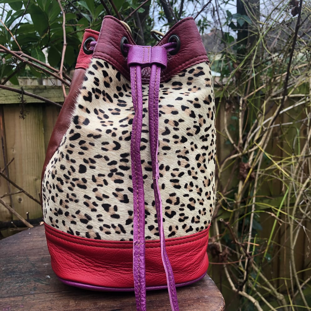 Image of Harlequin Collection - Recycled leather/fur cinch-drawstring #5B