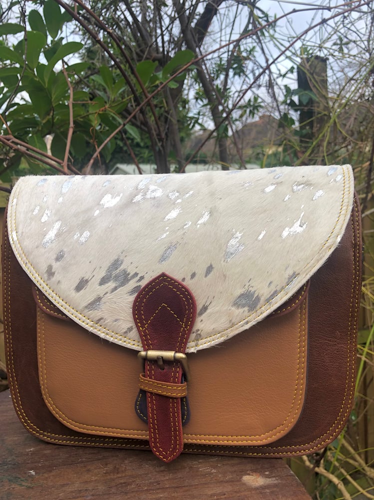 Image of Harlequin Collection - Recycled Leather Saddle Bag -#16C