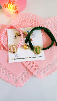 Image 1 of Virgen with San Juditas Magnet Heart Bracelet Set 