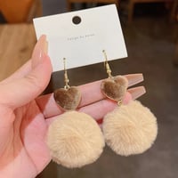 Image 4 of Beige Plush Pom Pom Earrings