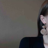 Image 2 of Beige Plush Pom Pom Earrings