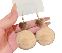 Image 1 of Beige Plush Pom Pom Earrings
