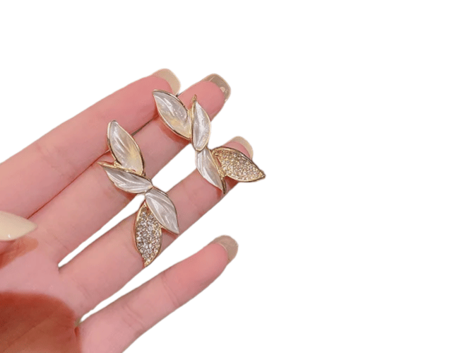 Image of White & Gold Fairy Leaf Earrings 