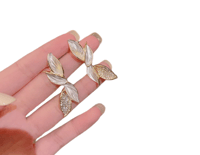 Image 1 of White & Gold Fairy Leaf Earrings 