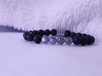 Image 2 of Labradorite/lava Bead Gemstone Bracelet/Men Bracelet/Stretch Bracelet
