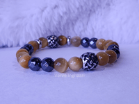 Image 1 of Golden Tiger Eye/ Black Hematite Gemstone Bracelet/His/Her/ Stretch Bracelet