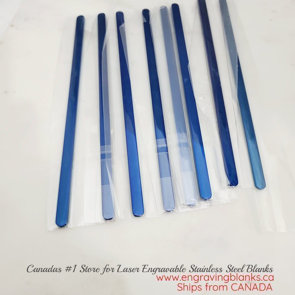 Image of Blue Color Flat Bracelet Blanks for Laser Engraving -5 Pack Blue Stainless Steel 6mm wide