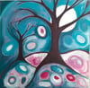 Moonlight on the fresh fallen snow. Original canvas painting