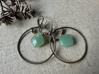 Image 4 of Aventurine Brass Hoops earrings 