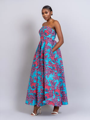 Image of Crowned Elegance Blue Nile Strapless Maxi Dress