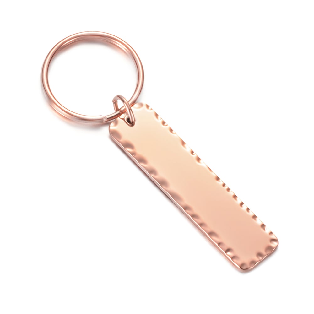 Image of Rectangle Rose Gold Hammered Keychain Blanks