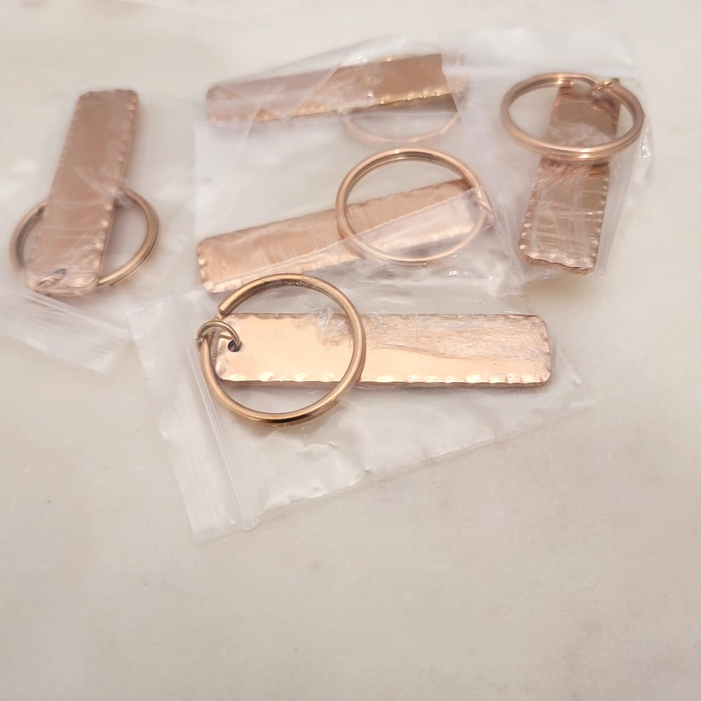 Image of Rectangle Rose Gold Hammered Keychain Blanks