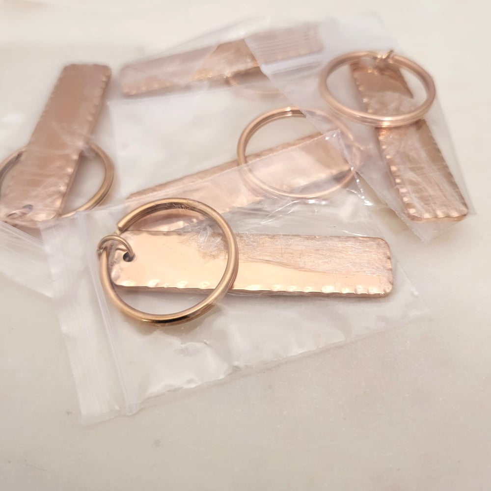 Image of Rectangle Rose Gold Hammered Keychain Blanks