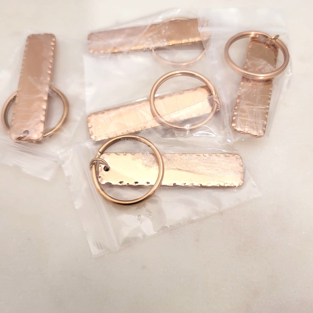 Image of Rectangle Rose Gold Hammered Keychain Blanks