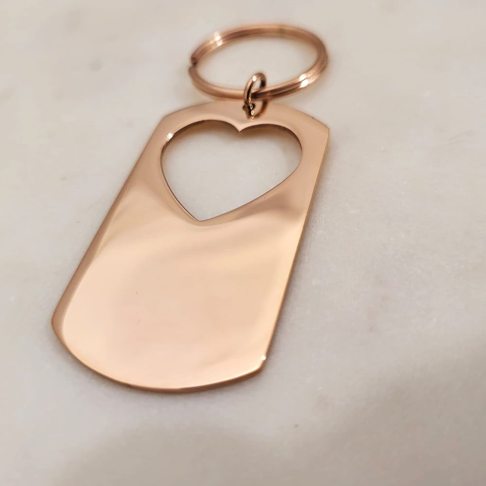 Image of Heart Cut Military Tag Keychain in Rose Gold - Laser engraving Metal Blanks