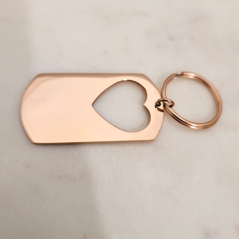 Image of Heart Cut Military Tag Keychain in Rose Gold - Laser engraving Metal Blanks