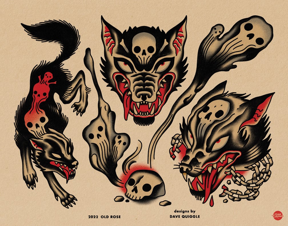 Image of Death Wolves - Tattoo Flash Sheet - Print