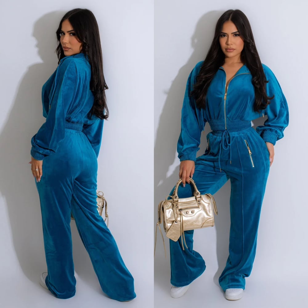 Image of 2 piece velvet set (blue)