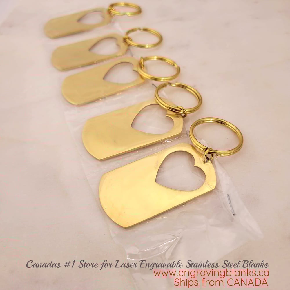 Image of Heart Cut Military Tag Keychain in Yellow Gold -Laser engraving Metal Blanks