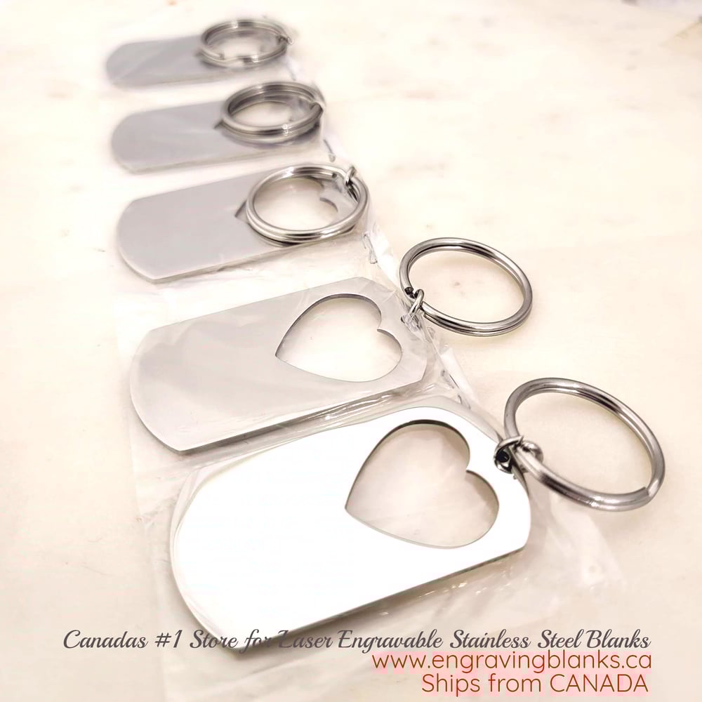 Image of Heart Cut Military Tag Keychain in Steel Silver - Laser engraving Metal Blanks