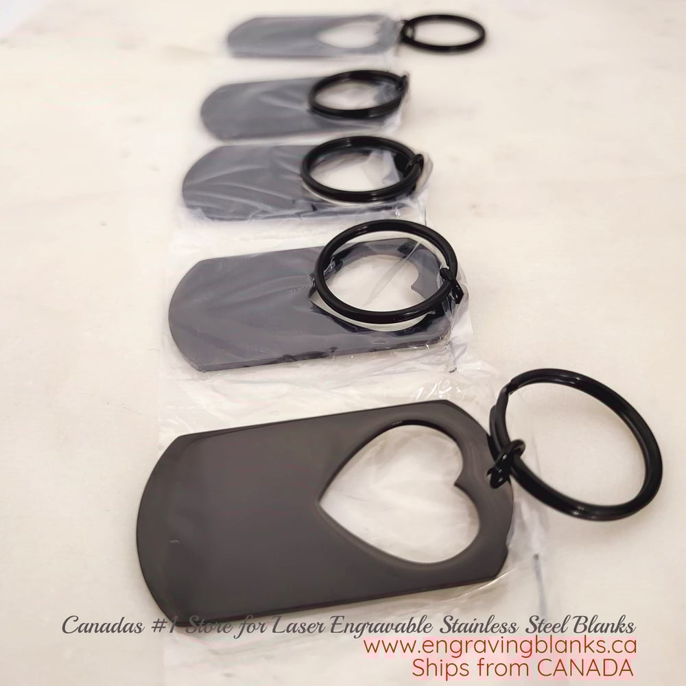Image of Heart Cut Military Tag Keychain in Black - Black Laser engraving Metal Blanks