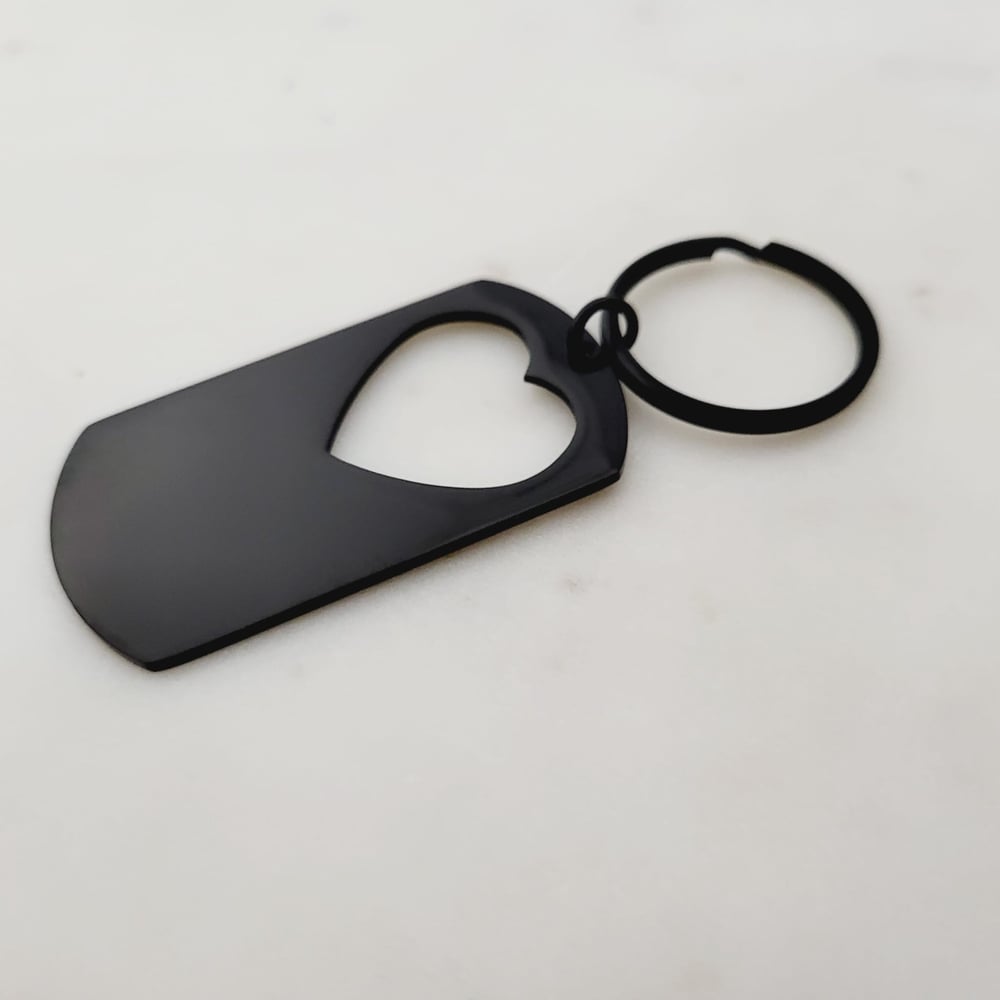 Image of Heart Cut Military Tag Keychain in Black - Black Laser engraving Metal Blanks