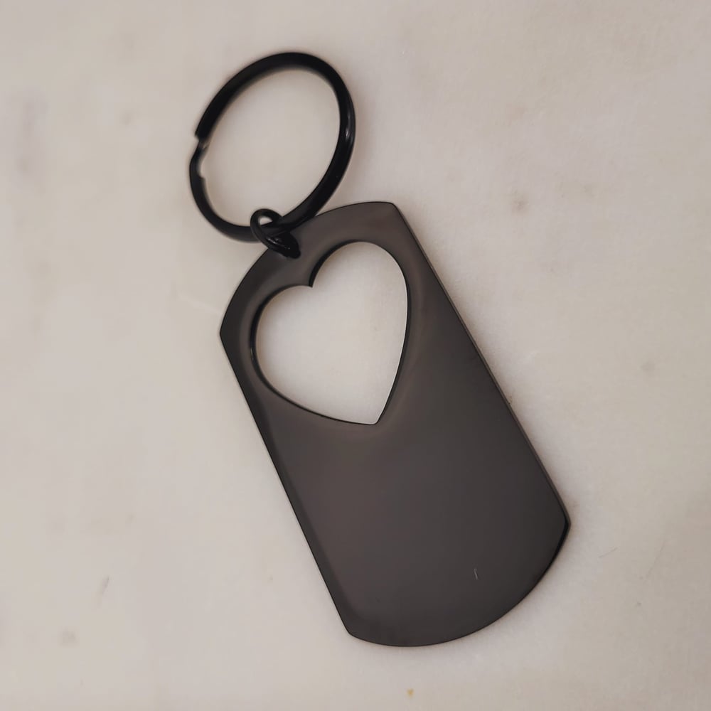 Image of Heart Cut Military Tag Keychain in Black - Black Laser engraving Metal Blanks