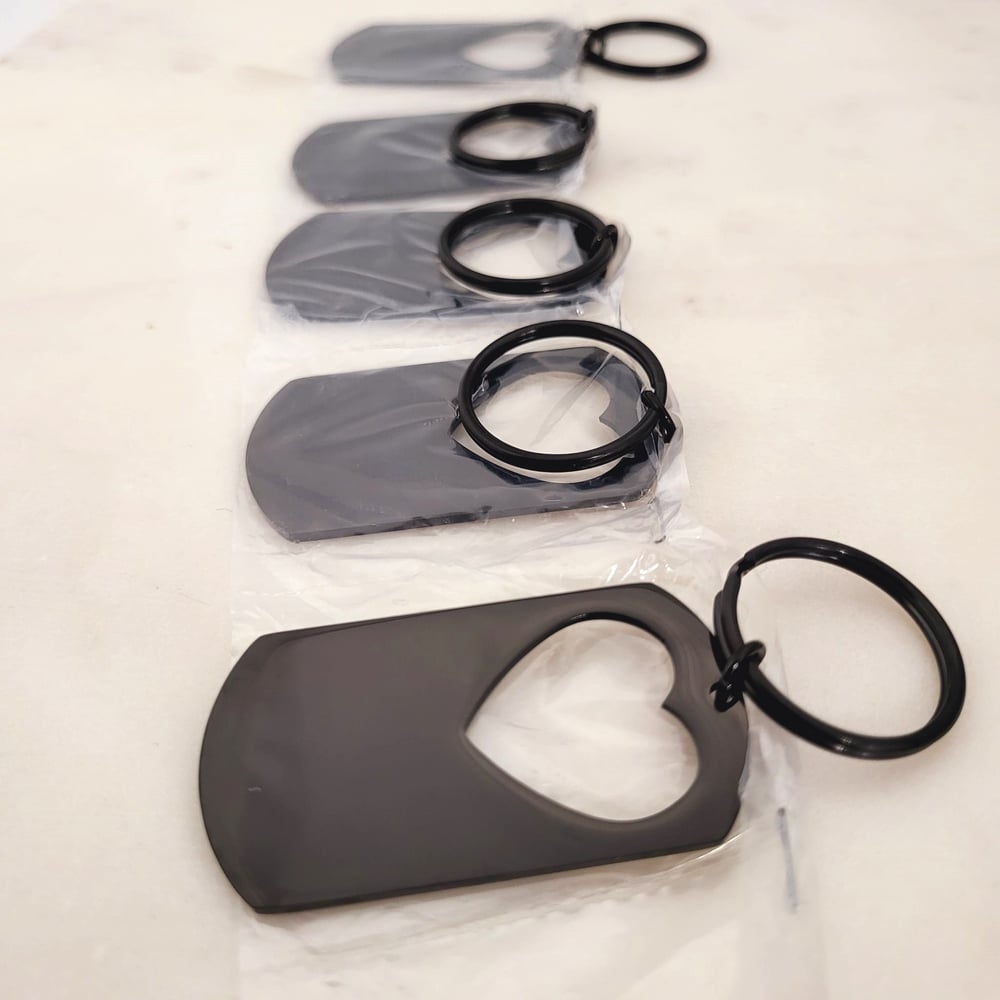 Image of Heart Cut Military Tag Keychain in Black - Black Laser engraving Metal Blanks