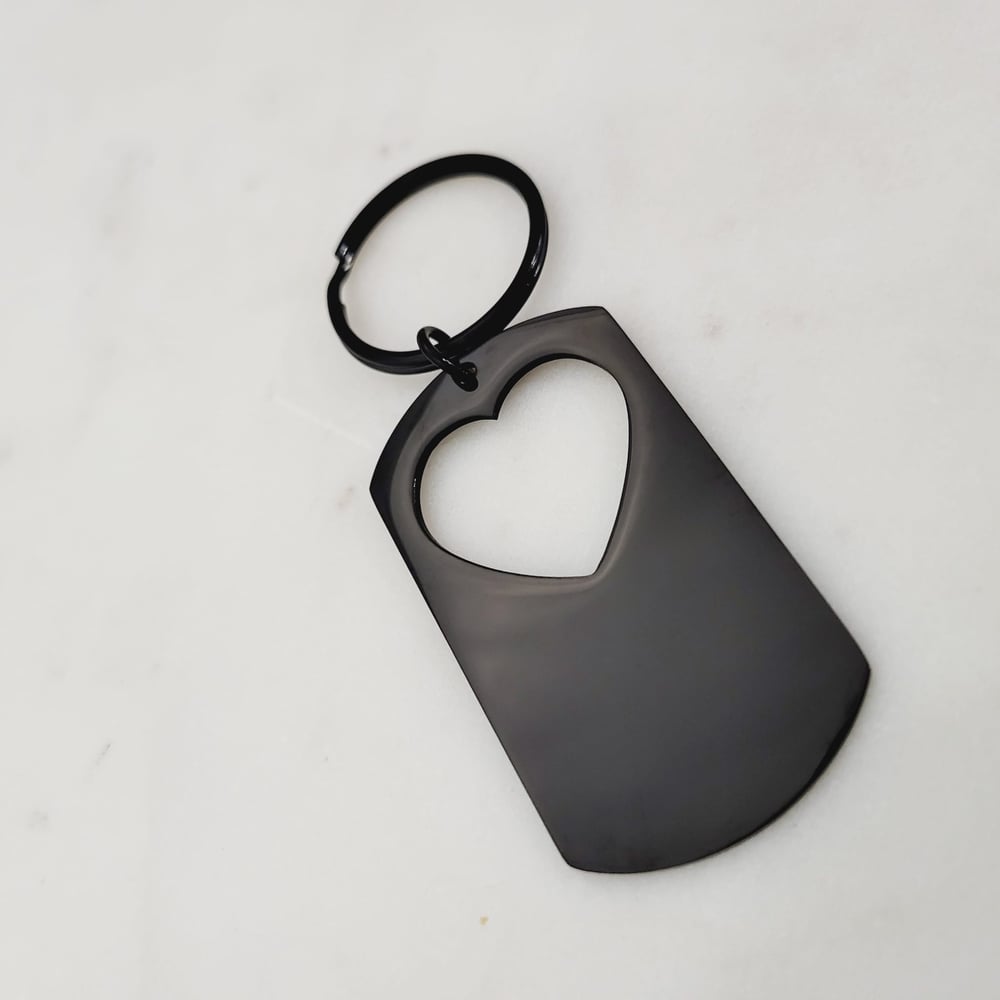 Image of Heart Cut Military Tag Keychain in Black - Black Laser engraving Metal Blanks