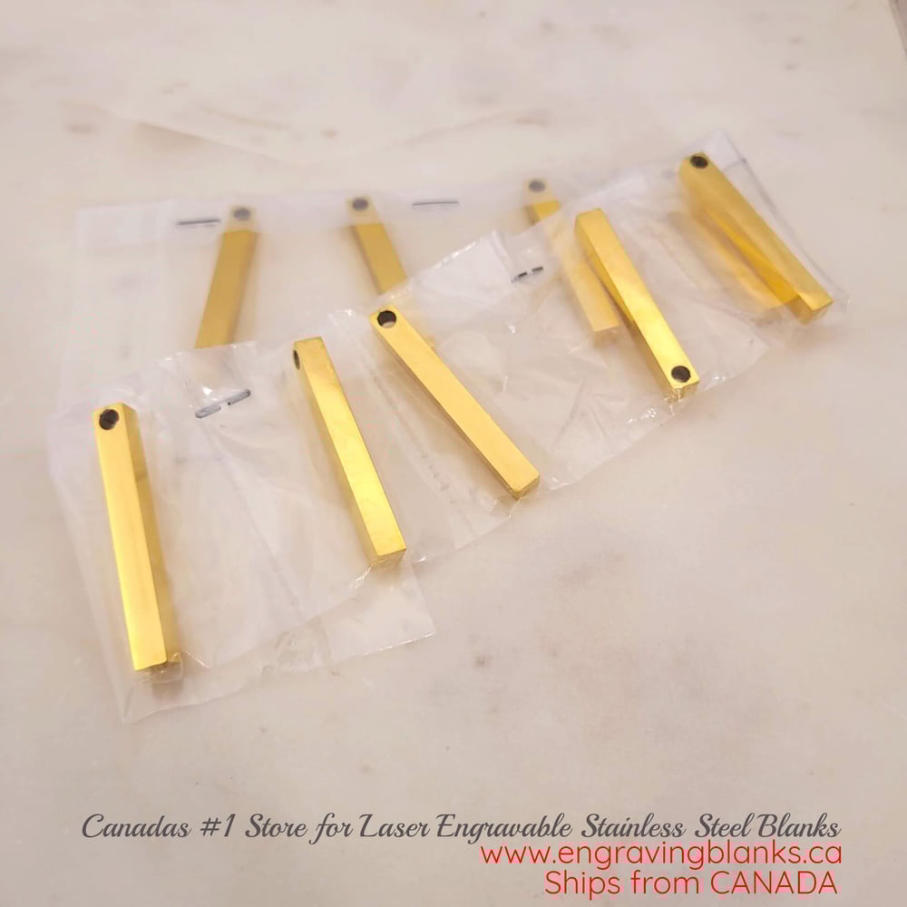 Image of 10 Gold Stainless Bar Pendant blanks - 3D Vertical Bar Pendant Laser Engravable Blanks