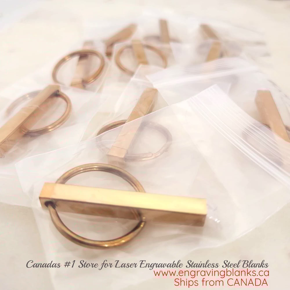 Image of 10 Gold Stainless Bar Pendant Keychain blanks - 3D Vertical Bar Pendant Laser Engravable Blanks