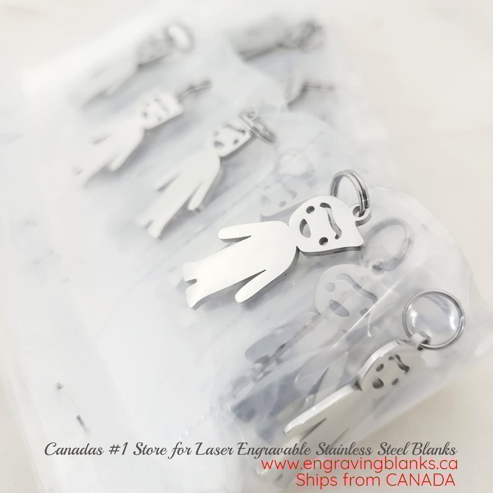Image of 10 Steel Silver color Stainless Boy Charms - Laser Engravable Blanks