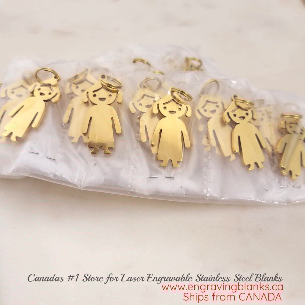 Image of 10 Gold Stainless Girl Charms - Laser Engravable Blanks