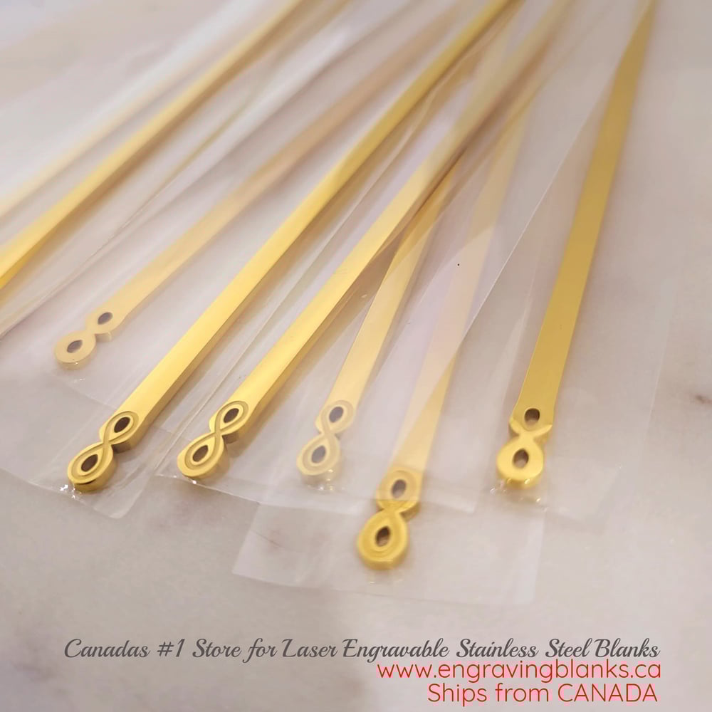 Image of Yellow Gold Bracelet Blanks for Laser Engraving- Infinity Shape Flat Metal Blanks 4mm wide