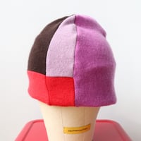 Image 1 of purple brown cashmere patchwork beanie hat courtneycourtney knit stretch sweater warm winter upcycle