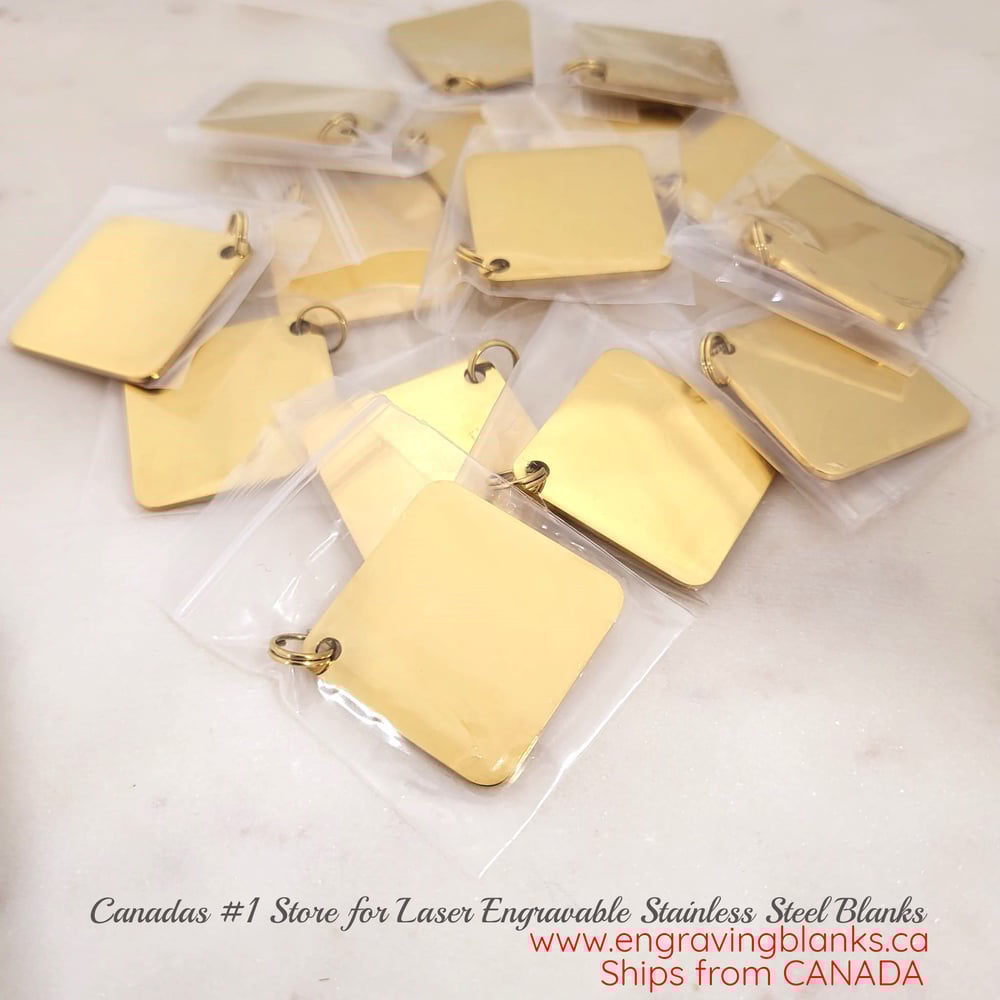 Image of 10 of Square 3cm x 3cmTag Gold Tone Steel Engravable Blanks