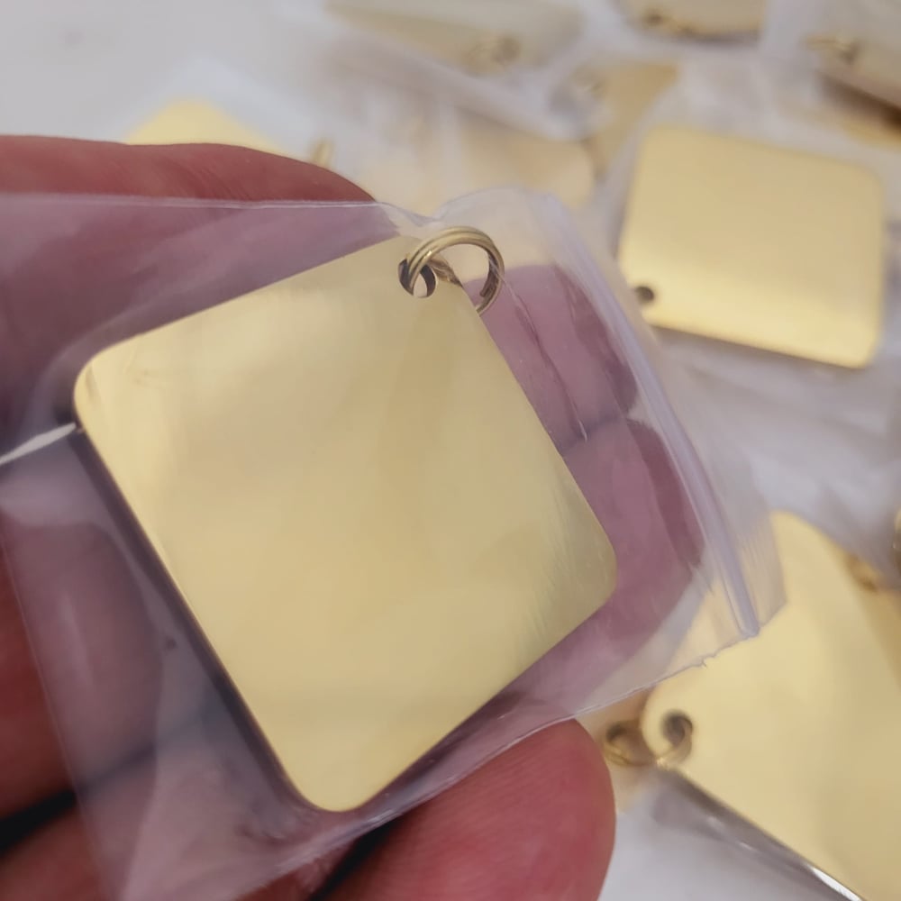 Image of 10 of Square 3cm x 3cmTag Gold Tone Steel Engravable Blanks