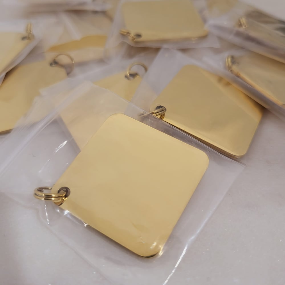Image of 10 of Square 3cm x 3cmTag Gold Tone Steel Engravable Blanks