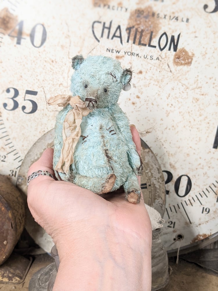 Image of 5" - old worn shabby fat BLue grizzly bear  by whendi's bears