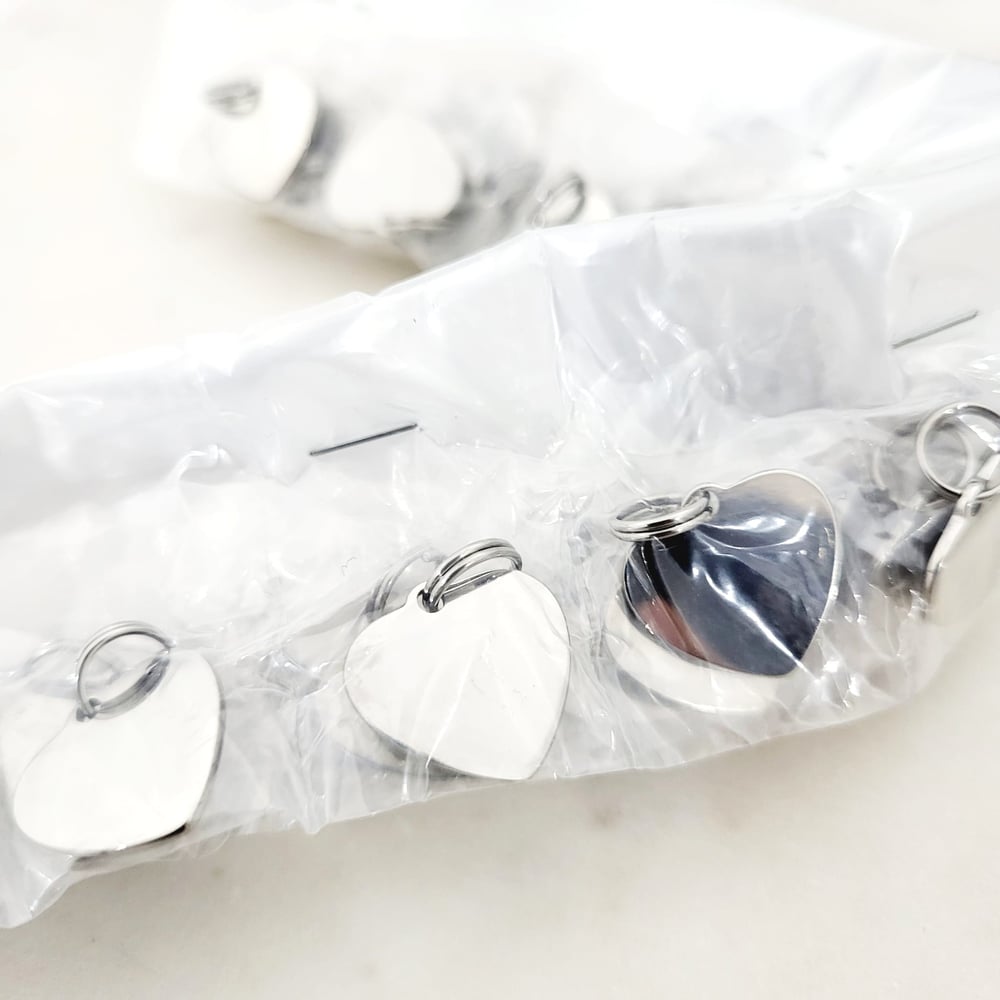 Image of Heart Charms 1.6 cm Steel Silver Tone for Laser Engraving - 10 Pack