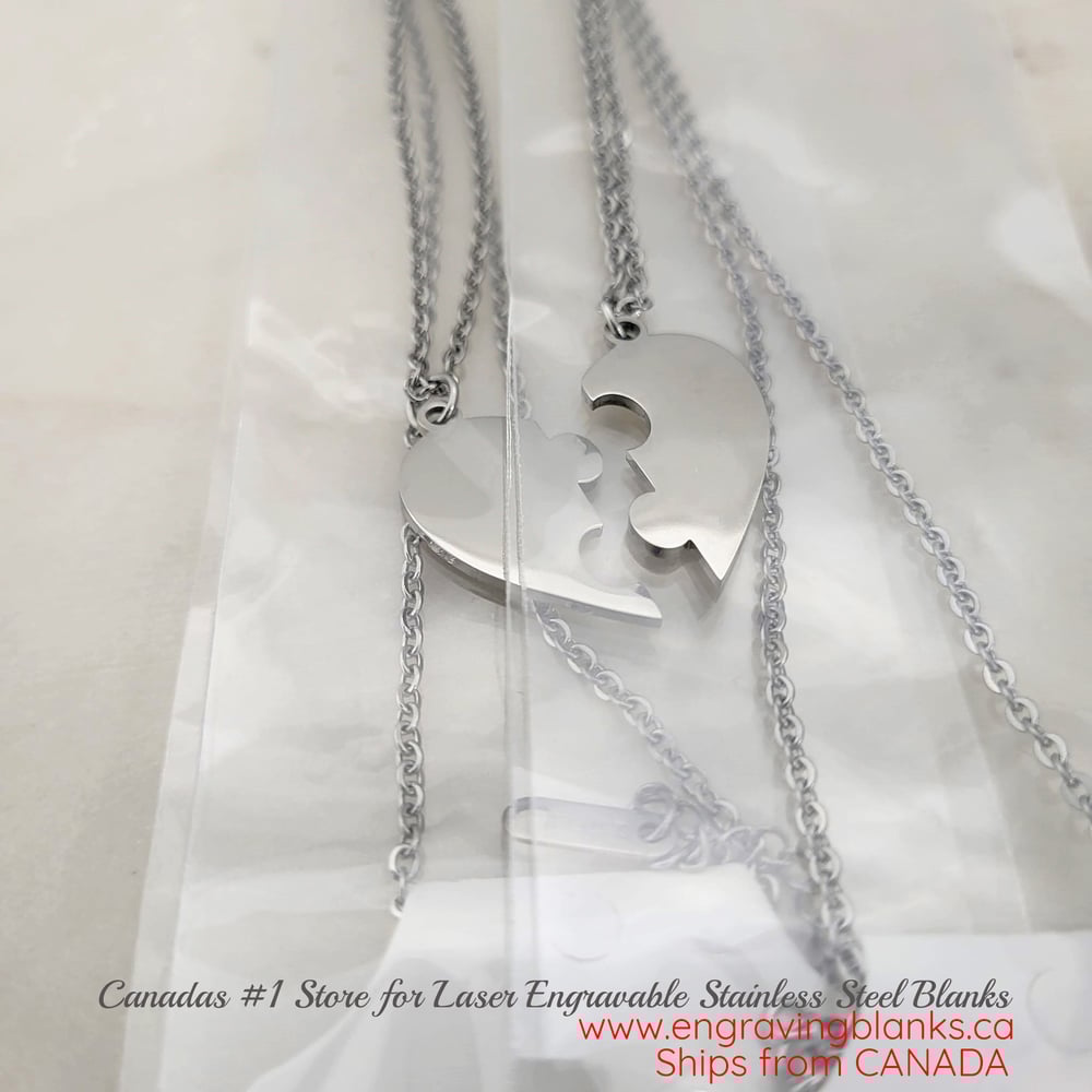 Image of Heart Puzzle Jigsaw couple Pendant Necklace Pair Pack Steel Laser Engraving Blanks