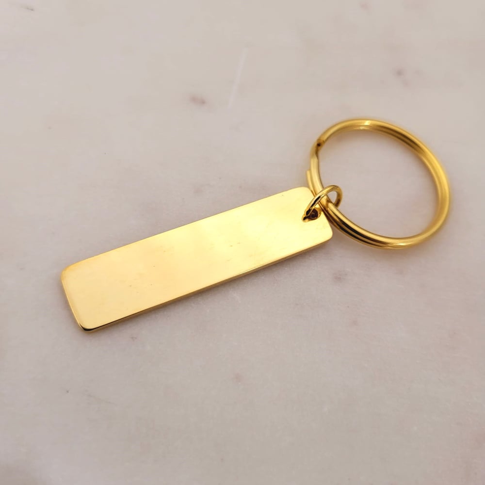 Image of Rectangle Gold Tone Steel Keychain Blanks for Laser Engraving - 5 in Pack