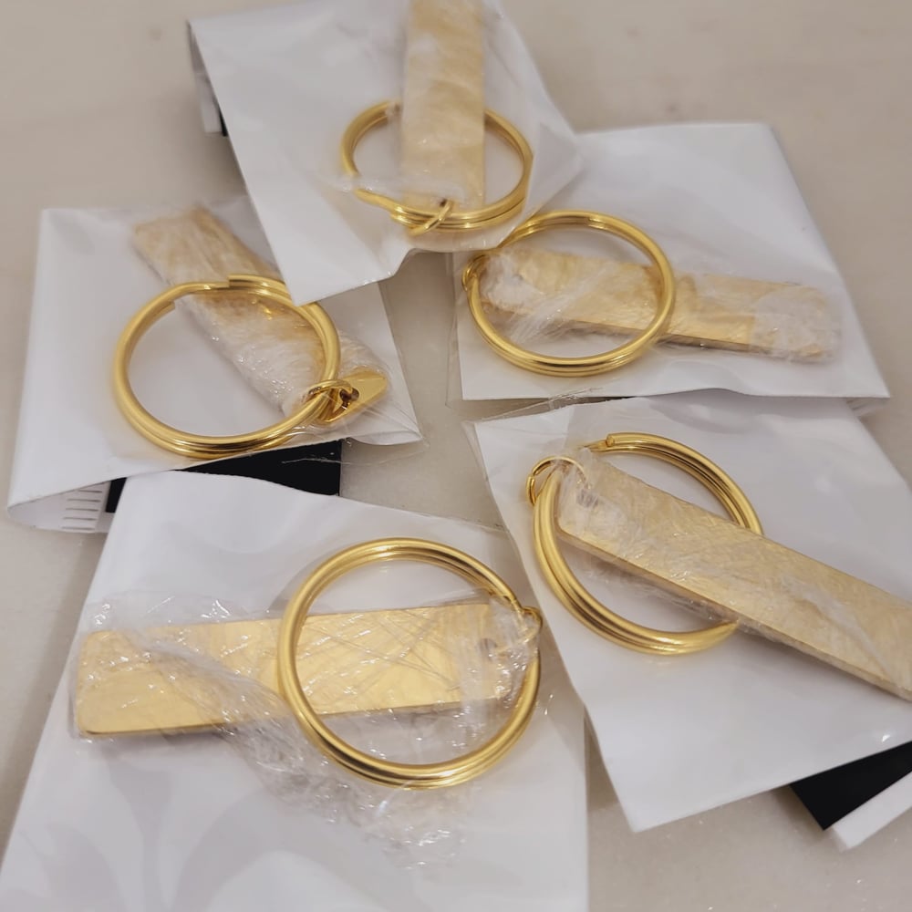 Image of Rectangle Gold Tone Steel Keychain Blanks for Laser Engraving - 5 in Pack