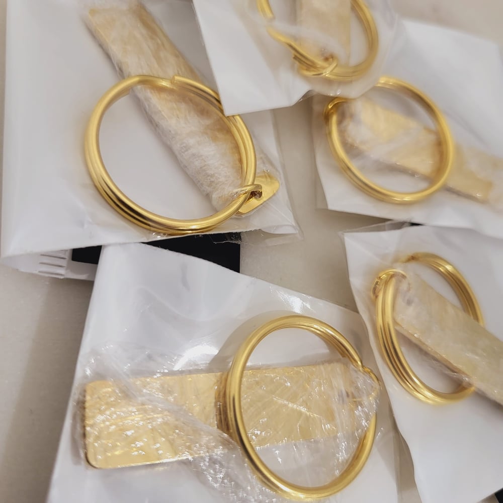 Image of Rectangle Gold Tone Steel Keychain Blanks for Laser Engraving - 5 in Pack
