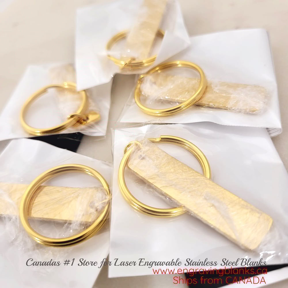 Image of Rectangle Gold Tone Steel Keychain Blanks for Laser Engraving - 5 in Pack