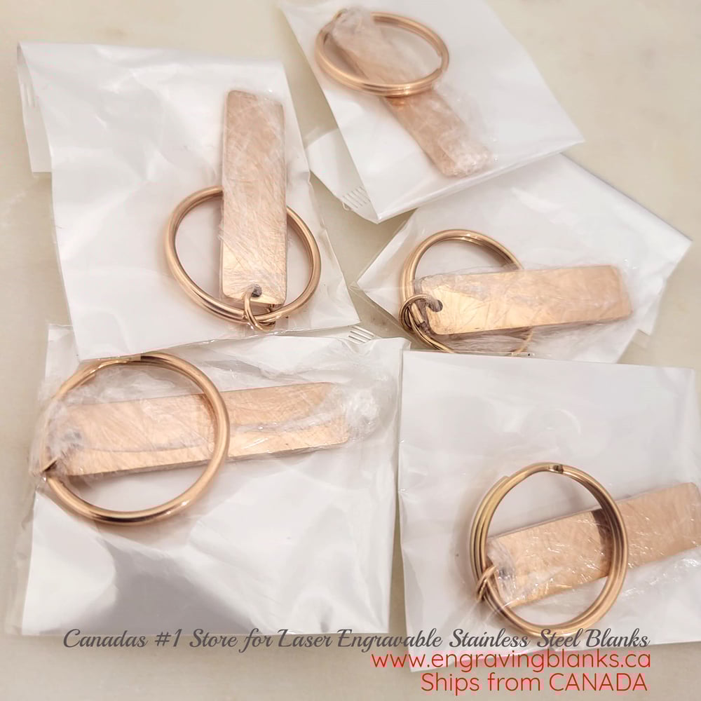 Image of Rectangle Rose Gold Tone Steel Keychain Blanks for Laser Engraving