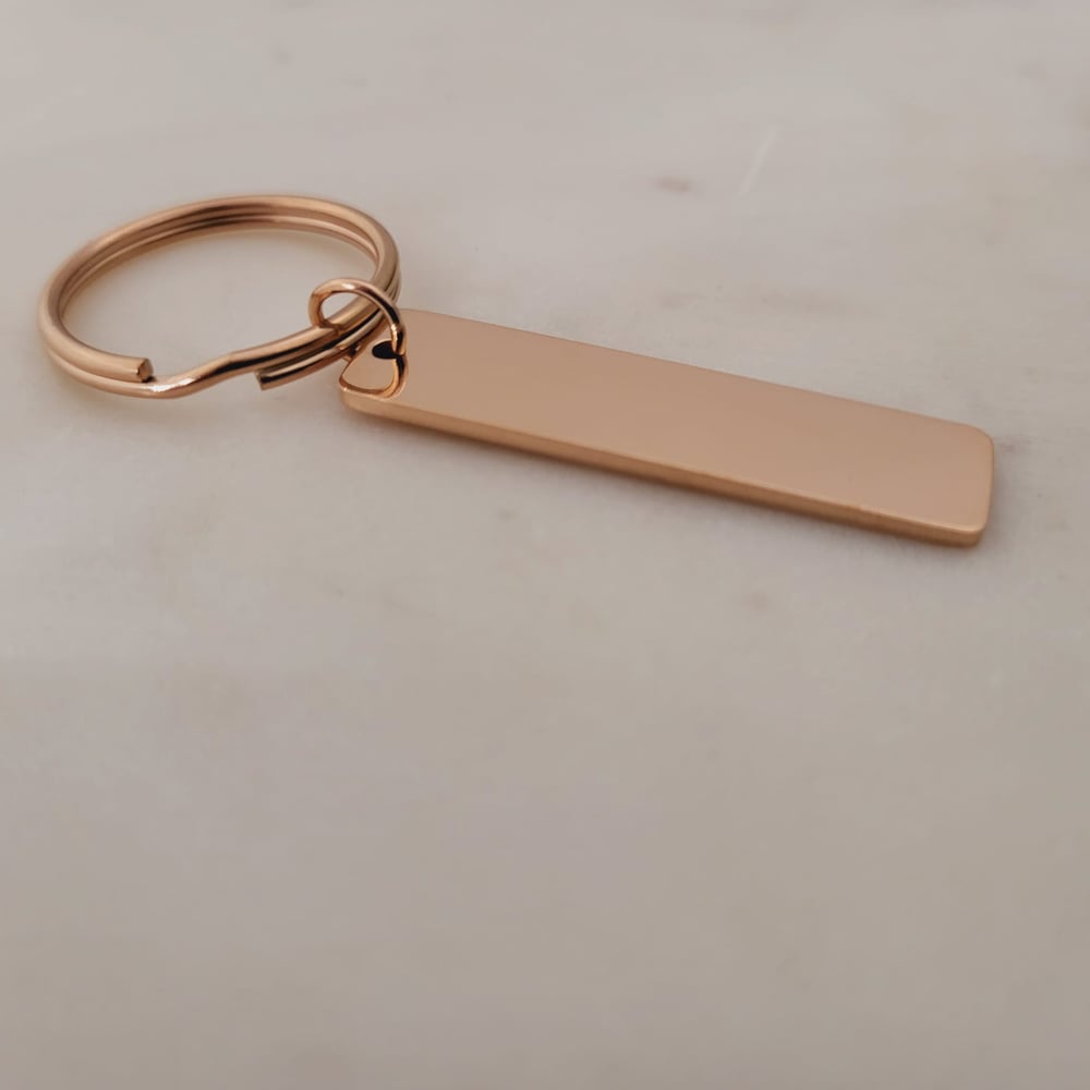 Image of Rectangle Rose Gold Tone Steel Keychain Blanks for Laser Engraving