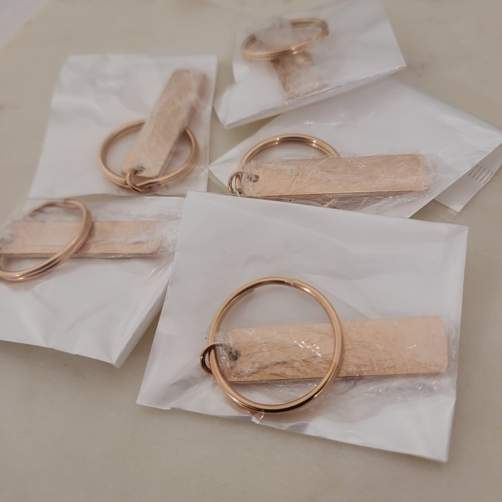 Image of Rectangle Rose Gold Tone Steel Keychain Blanks for Laser Engraving